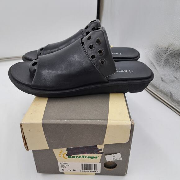 NWB Baretraps Brynn Black leather slip on wedge heel slides 6.5 - Picture 2 of 7